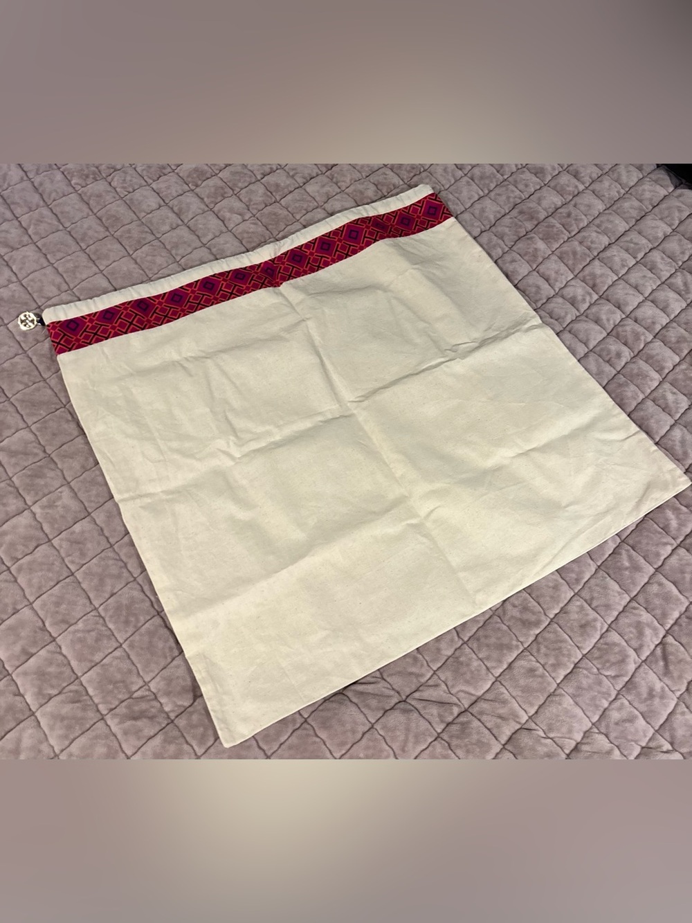 Tory Burch Large Cream Dust Bag with Geometric Band and Gold Tag